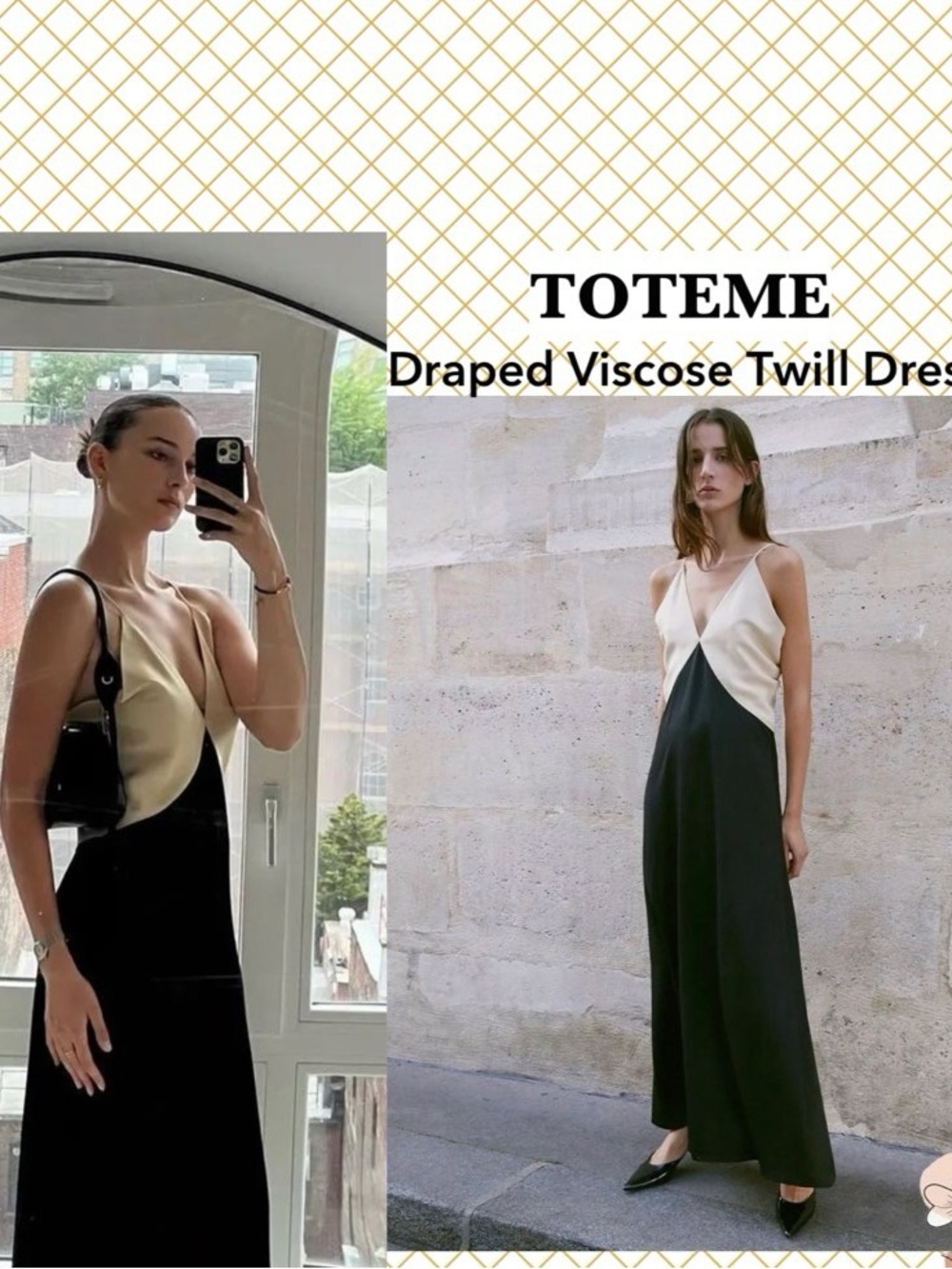NWT $740 TOTÊME Draped Twill Contrast Maxi Dress In Black Bleached Sand